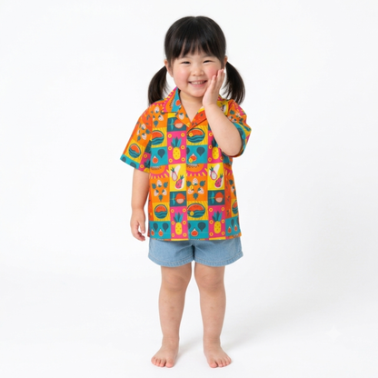 Ola! Otter Organic Cotton Relaxed Fit Shirt for Kids| Shirt for Boys & Girls | Sustainable Baby & Toddler Wear | Soft & Comfortable | Mixed Fruit & Tiger Foliage Print | Multicolored & Blue | 18 Months–6 Years