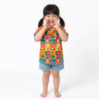 Ola! Otter Organic Cotton Relaxed Fit Shirt for Kids| Shirt for Boys & Girls | Sustainable Baby & Toddler Wear | Soft & Comfortable | Mixed Fruit & Tiger Foliage Print | Multicolored & Blue | 18 Months–6 Years