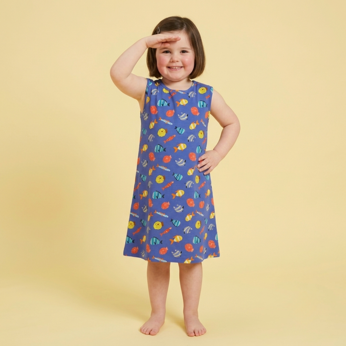 Ola! Otter Organic Cotton A-Line Dress for Girls - Mixed Fruit | Dresses for Girls | Sustainable Baby & Toddler Girl Clothing | 18 Months–6 Years