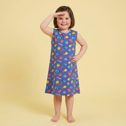 Ola! Otter Organic Cotton A-Line Dress for Girls - Mixed Fruit | Dresses for Girls | Sustainable Baby & Toddler Girl Clothing | 18 Months–6 Years