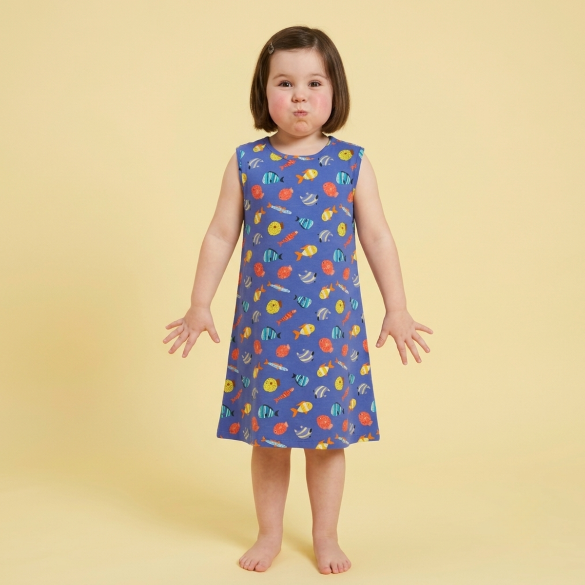 Ola! Otter Organic Cotton A-Line Dress for Girls - Mixed Fruit | Dresses for Girls | Sustainable Baby & Toddler Girl Clothing | 18 Months–6 Years