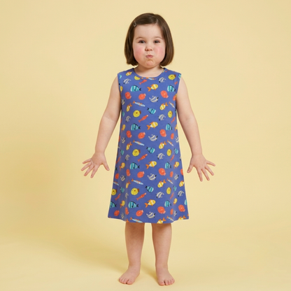 Ola! Otter Organic Cotton A-Line Dress for Girls - Mixed Fruit | Dresses for Girls | Sustainable Baby & Toddler Girl Clothing | 18 Months–6 Years