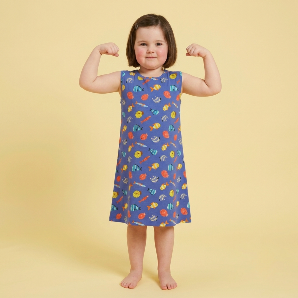 Ola! Otter Organic Cotton A-Line Dress for Girls - Mixed Fruit | Dresses for Girls | Sustainable Baby & Toddler Girl Clothing | 18 Months–6 Years
