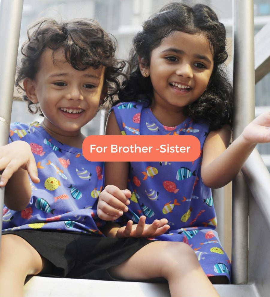 An image showcasing a delightful collection of matching organic outfits for siblings. These coordinated sets feature charming designs and sustainable materials, making them perfect eco-friendly gifts for brothers and sisters to wear together