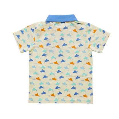 Organic Cotton Kids Polo T-Shirt for Boys | Sustainable Baby & Toddler T-shirt | Pinwheel Parade & Paper Boat Print | Red & Blue | Ola! Otter (18 Months–6 Years)