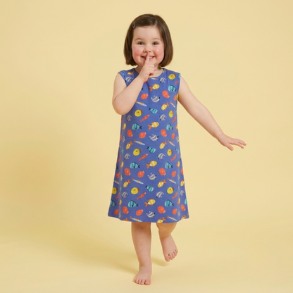 Ola! Otter Organic Cotton A-Line Dress for Girls - Mixed Fruit | Dresses for Girls | Sustainable Baby & Toddler Girl Clothing | 18 Months–6 Years