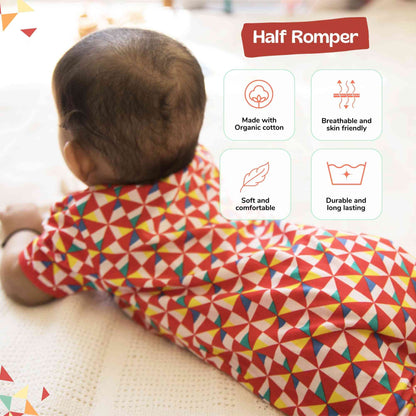 Ola! Otter organic cotton half sleeve baby romper in Pinwheel Parade print - view 4