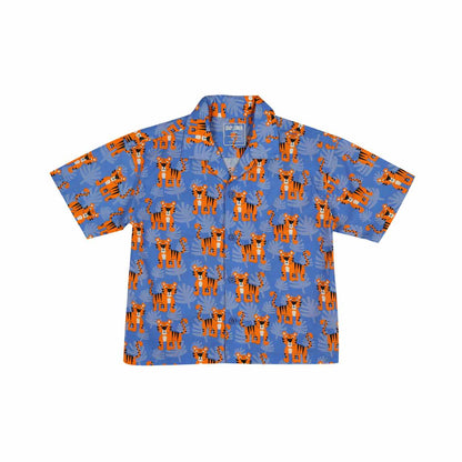 Ola! Otter Organic Cotton Relaxed Fit Shirt for Kids| Shirt for Boys & Girls | Sustainable Baby & Toddler Wear | Soft & Comfortable | Mixed Fruit & Tiger Foliage Print | Multicolored & Blue | 18 Months–6 Years