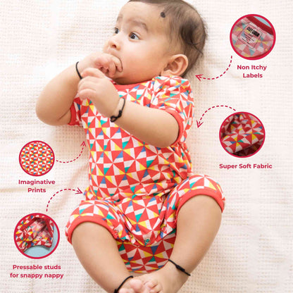 Ola! Otter organic cotton half sleeve baby romper in Pinwheel Parade print - view 3