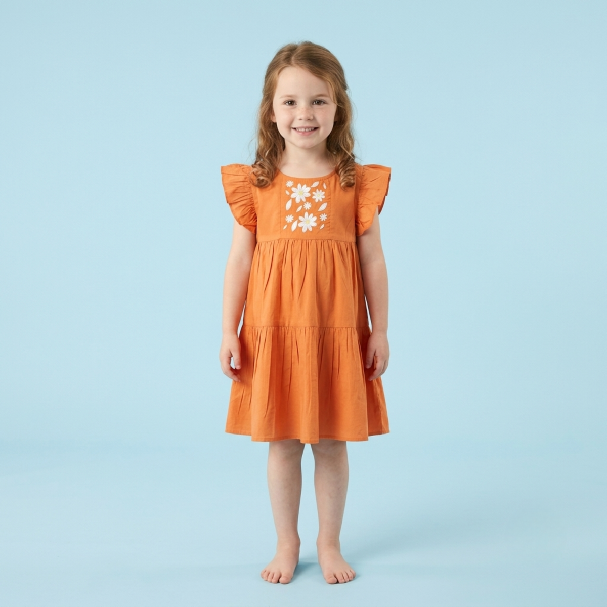 Ola! Otter Flutter Sleeve Embroidered Dress for Girls - Blue | Everyday Dresses for Girls | Sustainable Baby & Toddler Girls Wear | 18 Months–6 Years