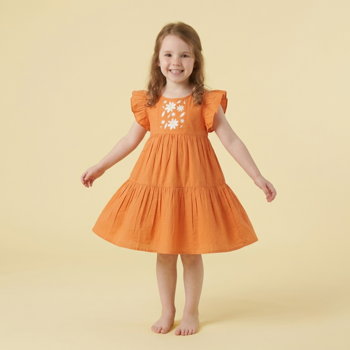 Ola! Otter Flutter Sleeve Embroidered Dress for Girls - Blue | Everyday Dresses for Girls | Sustainable Baby & Toddler Girls Wear | 18 Months–6 Years
