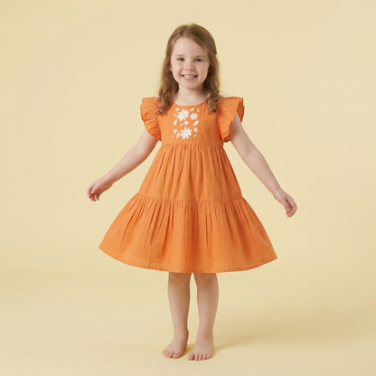 Ola! Otter Flutter Sleeve Embroidered Dress for Girls - Blue | Everyday Dresses for Girls | Sustainable Baby & Toddler Girls Wear | 18 Months–6 Years