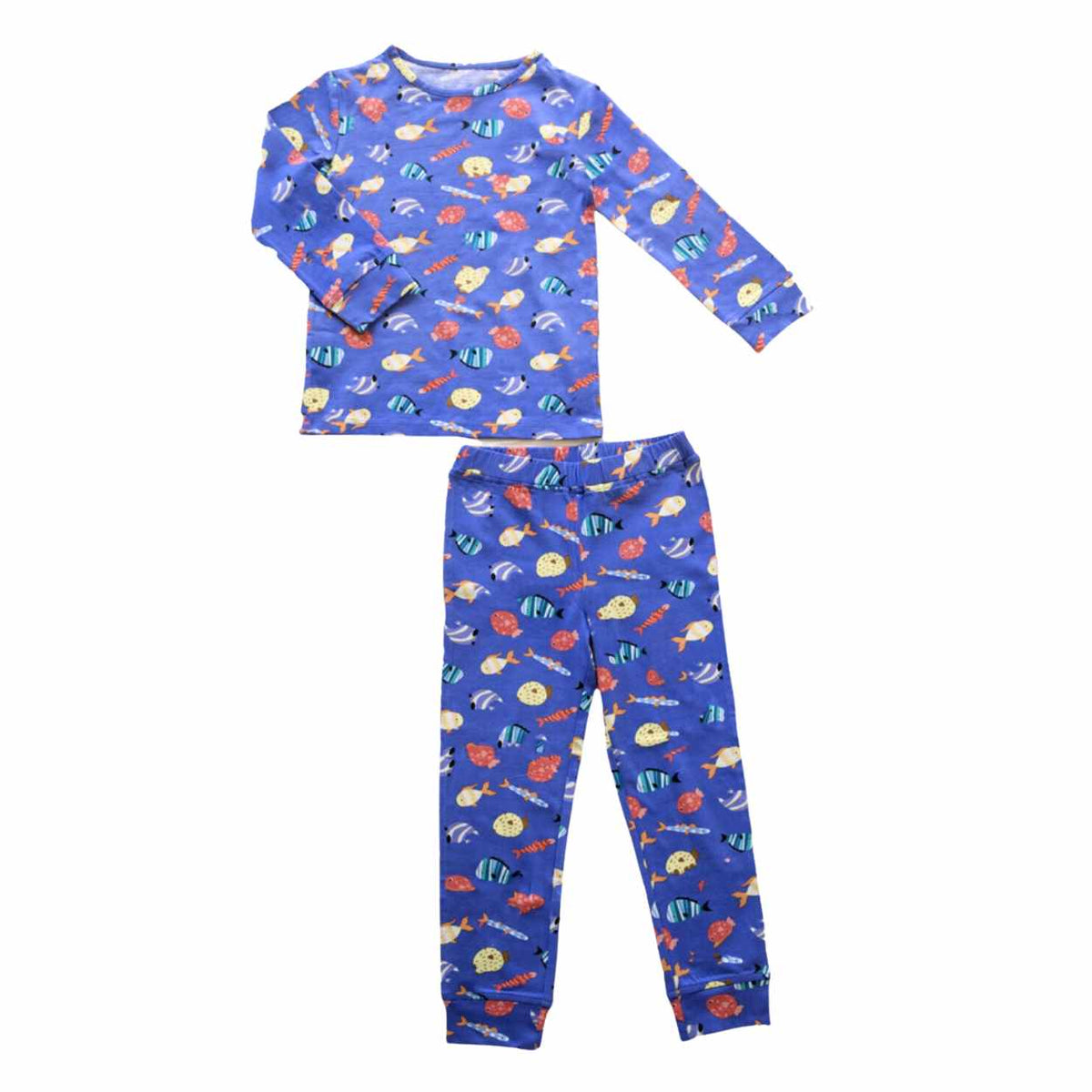Ola! Otter 2 pack organic cotton full sleeve kids pajama sets in Fuzzy Fishes and Happy Camping prints - view 4