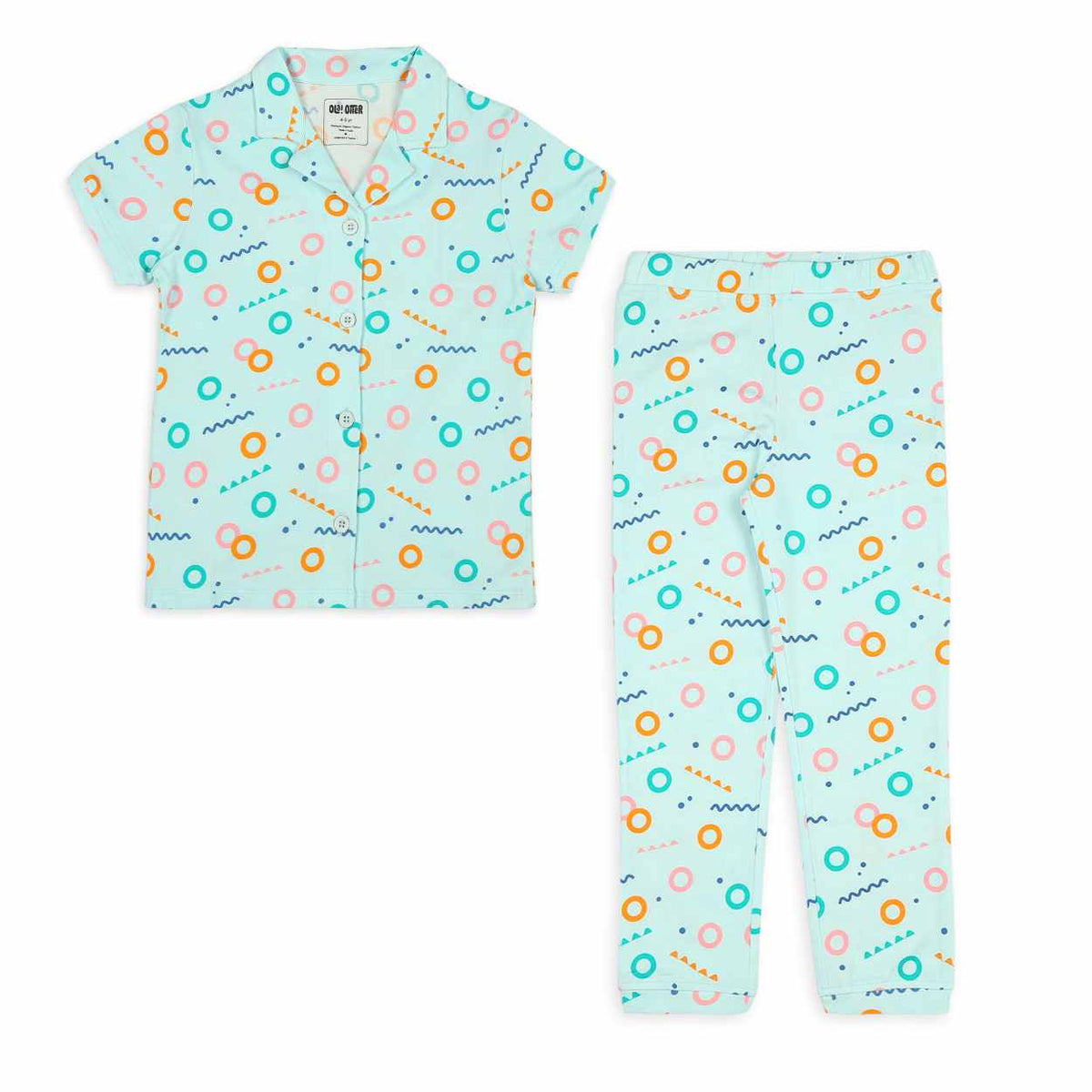 Ola! Otter 2 pack organic cotton half sleeve kids pajama sets in Free Float and Gummy Birds prints - view 3