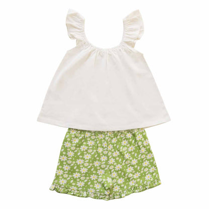 Ola! Otter Organic Cotton Co-ord Set for Girls | Sustainable Baby & Toddler Girl Outfit | Breezy Daisy & Gummy Birds Print | 18 Months–6 Years