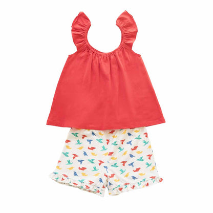 Ola! Otter Organic Cotton Co-ord Set for Girls | Sustainable Baby & Toddler Girl Outfit | Breezy Daisy & Gummy Birds Print | 18 Months–6 Years