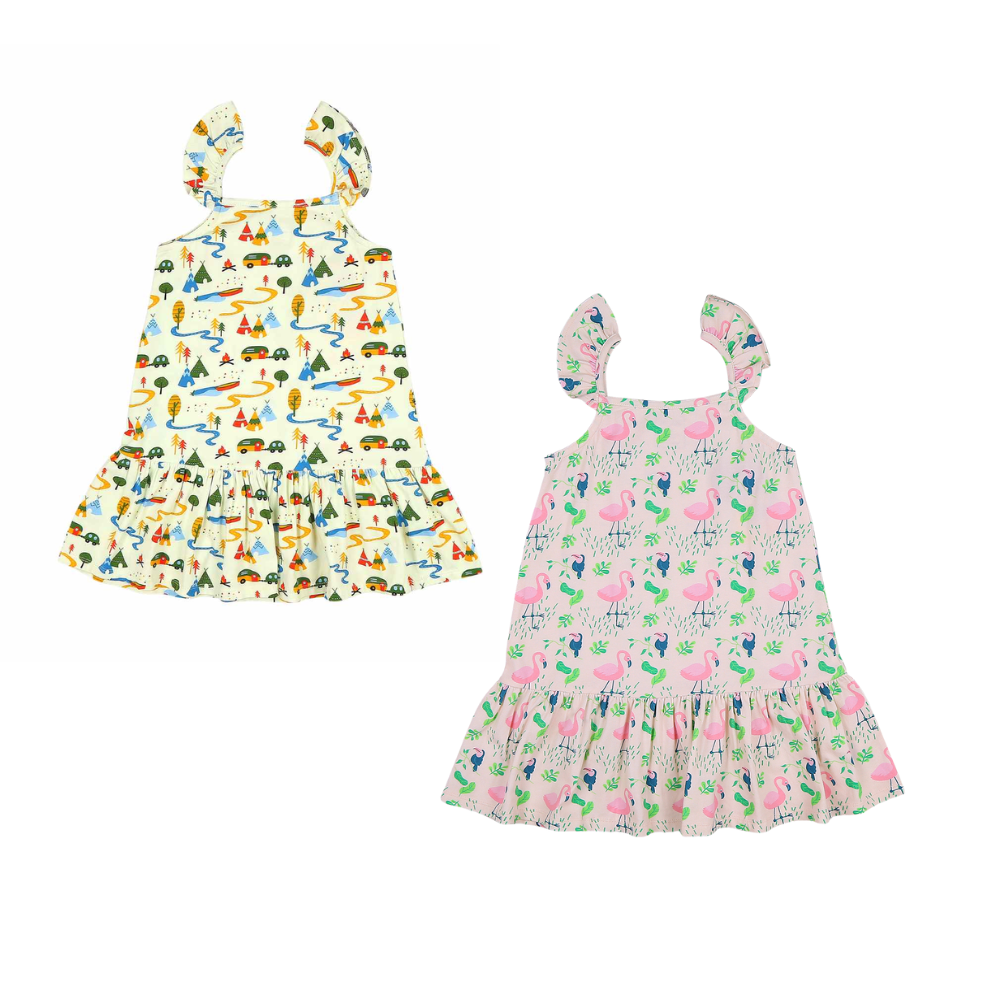 2 Pack Strap Dress- Camping & Flamingo