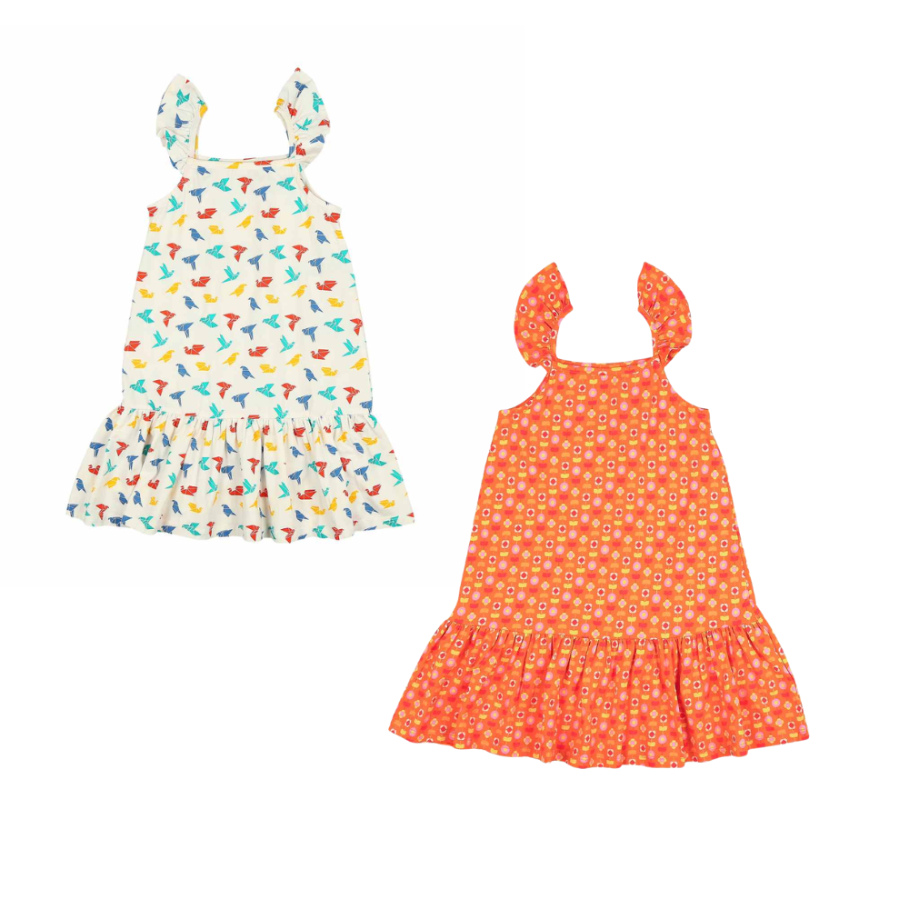 2 Pack Strap Dress- Gummy Birds & Indian Flora Orange