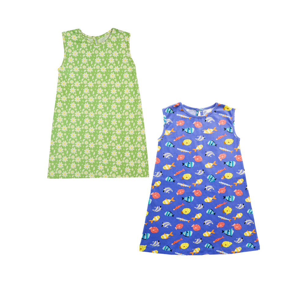 2 Pack A-Line dress - Breezy Daisy & Fuzzy Fishes