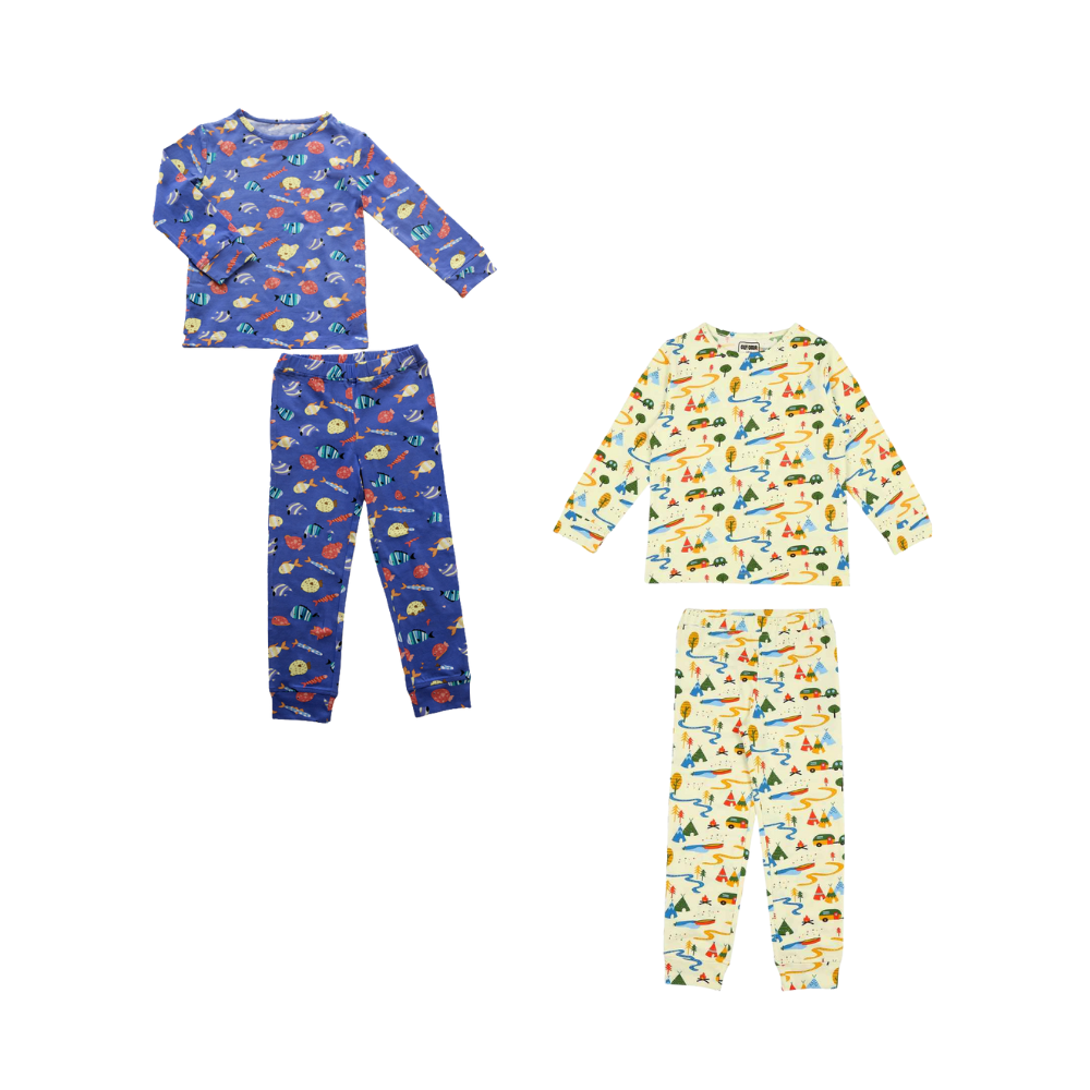 2 Pack Full Sleeve Nightsuit - Fuzzy Fishes & Camping