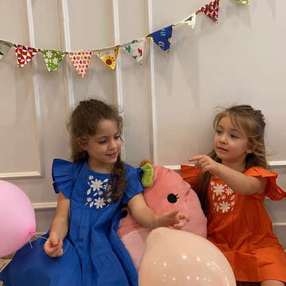 2 Pack Flutter Sleeve Embroidered Dress - Navy Blue & Orange