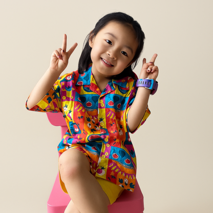 Ola! Otter Organic Cotton Relaxed Fit Shirt for Kids| Shirt for Boys & Girls | Sustainable Baby & Toddler Wear | Soft & Comfortable | Mixed Fruit & Tiger Foliage Print | Multicolored & Blue | 18 Months–6 Years