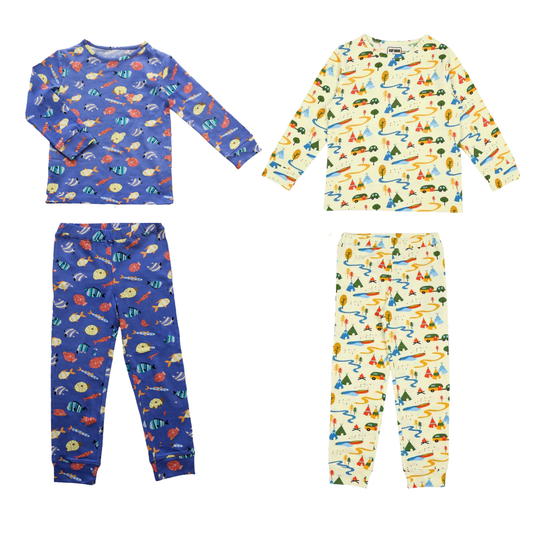 2 Pack Full Sleeve Nightsuit - Fuzzy Fishes & Camping
