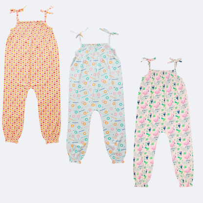 3 Pack Smoked Jumpsuit-Flamingo, Free Float & Indian Flora White