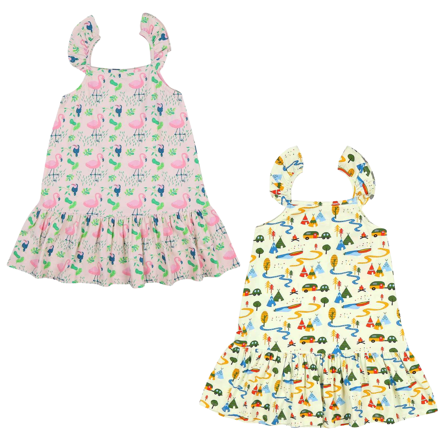 2 Pack Strap Dress- Camping & Flamingo