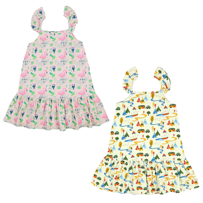 2 Pack Strap Dress- Camping & Flamingo