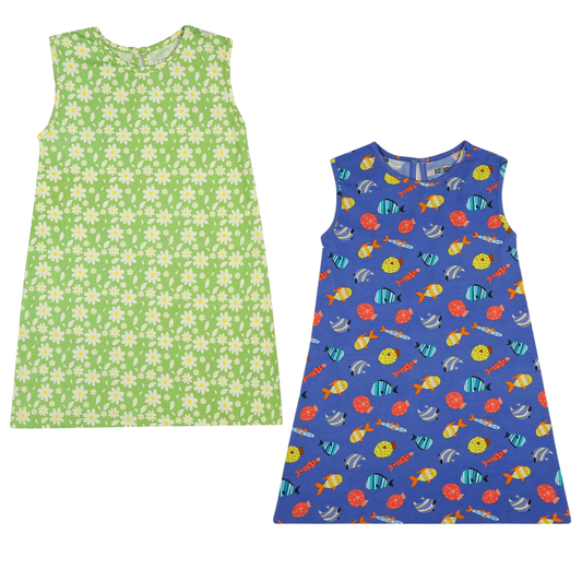 2 Pack A-Line dress - Breezy Daisy & Fuzzy Fishes